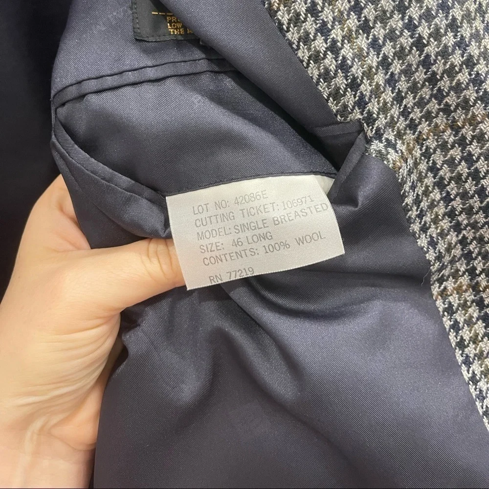 Pierre Balmain Wool Single Breasted Houndstooth Blazer Jacket 46 Long